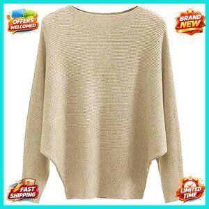 Oversized Batwing Sleeve Sweater Dolman Pullover Ribbed Knit Y2K Chic